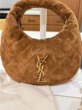 Saint Laurent Quilted Suede Hobo in Cognac with Gold Hardware